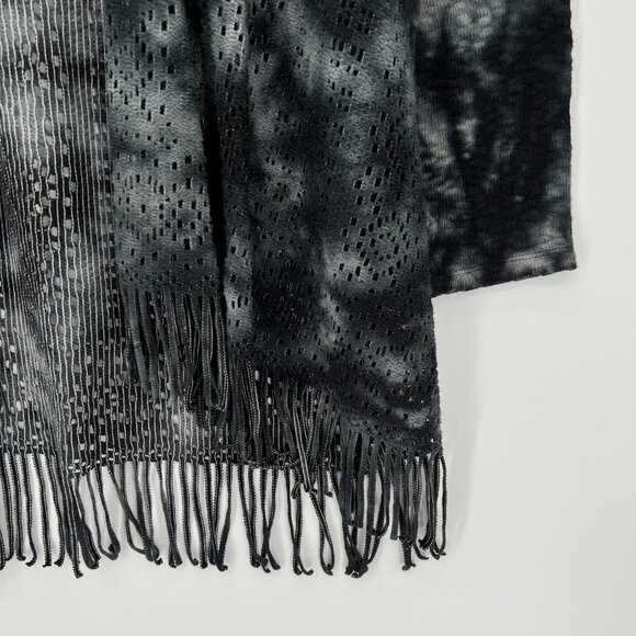 XCVI Tie-Dye Open Front Knit Cardigan Size Medium Crochet Boho Fringe Gray - Picture 2 of 10